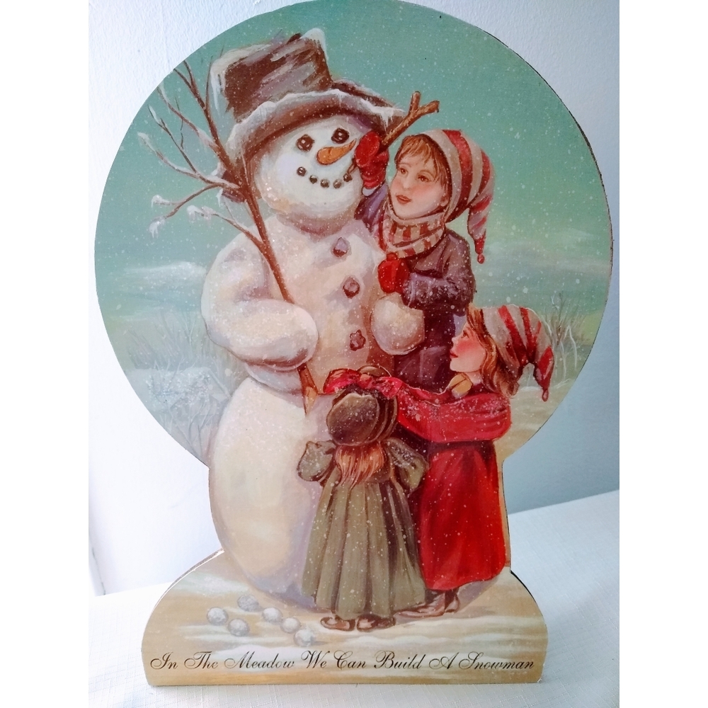 Victorian Children Building A Snowman Decor